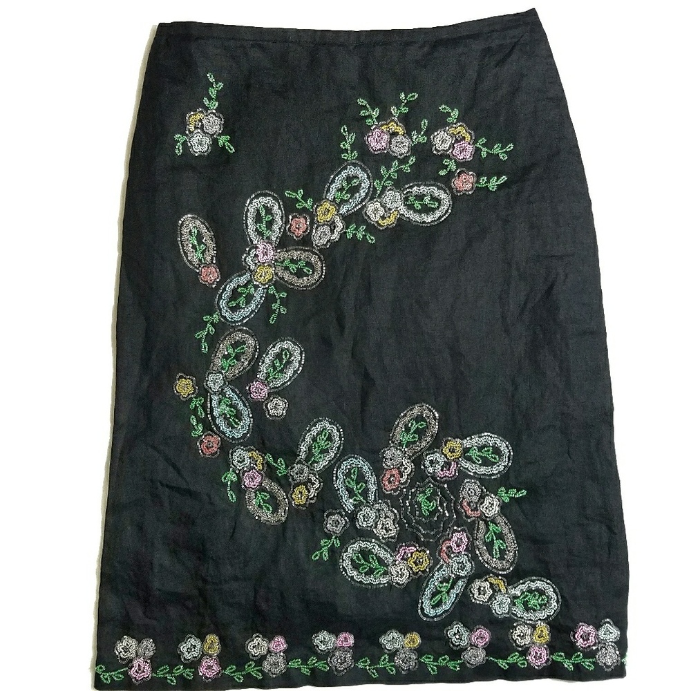 French Connection Black Beaded Floral Skirt
